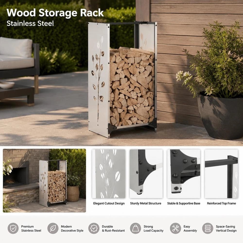 Porta legna 40x30x80 cm in acciaio inossidabile – robusto e resistente, ideale per esterni, giardino e camino, pratico e durevole