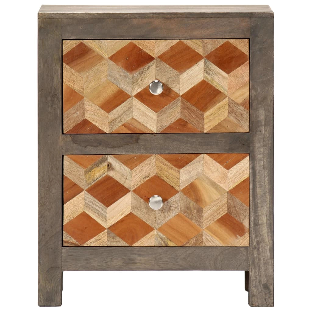 Comodino cassettiera mobile per camera da letto grigio 40x30x50 cm legno massello di mango 1402040