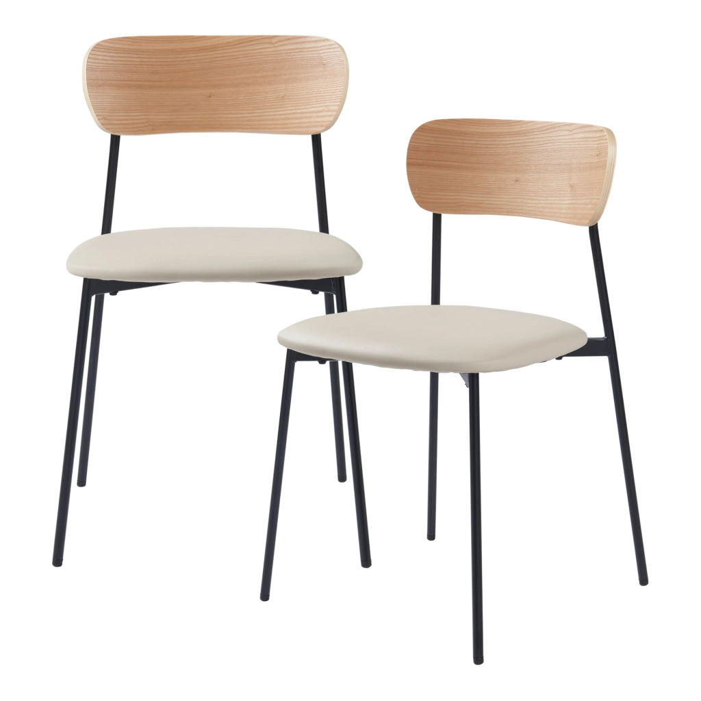 Set Jyväskylä di 2 Sedie da Sala Similpelle - Beige / Nero  [en.casa]