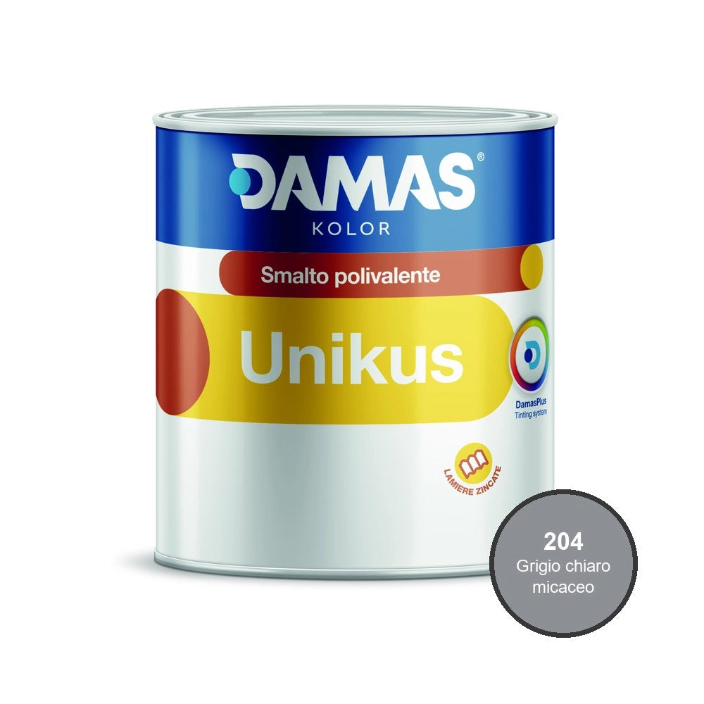 Damas unikus lucido smalto polivalente zincato alluminio plastica pvc *** formato 0,750 lt, colore- 204 grigio chiaro...