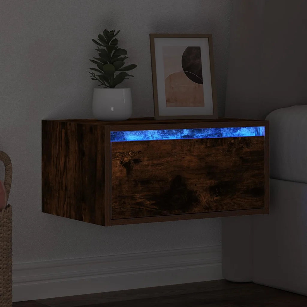 Comodino a Parete con luci LED Rovere Fumo