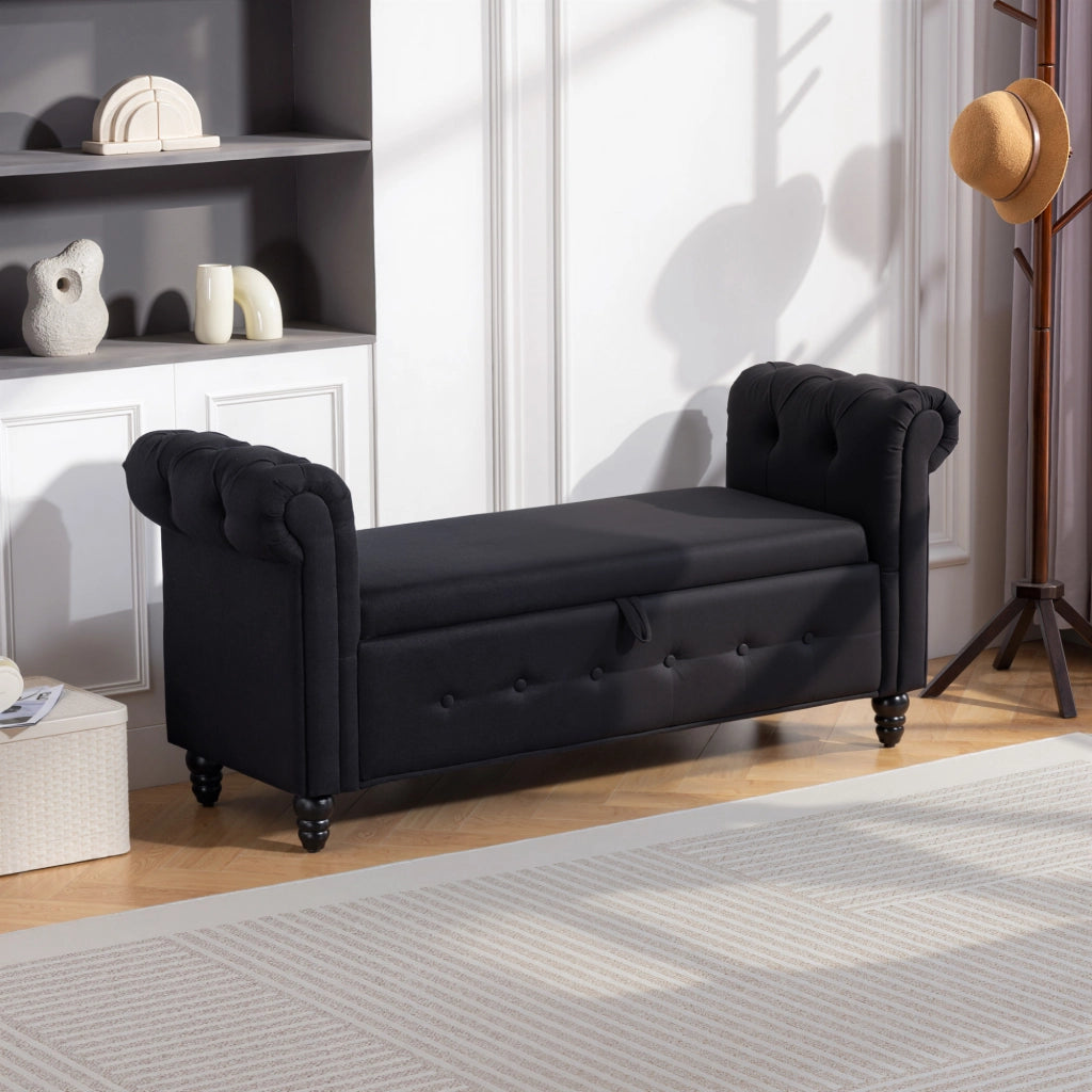Banco imbottito con contenitore ¨C zephmum ¨C 146.5x49x72 cm tessuto nero legno
