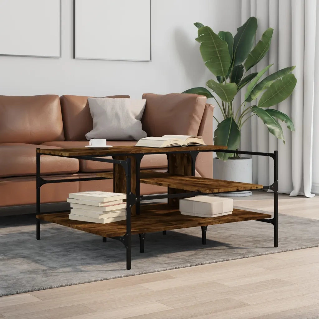 Tavolino salotto | Tavolino da caff¨¨ | Tavolino da Soggiorno Rovere Fumo 100x100x48,5cm Legno?Multistrato