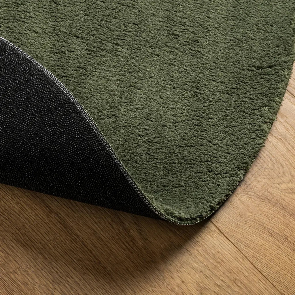 Tappeto Pelo Corto HUARTE Morbido Lavabile Verde Bosco Ø 120 cm 375105