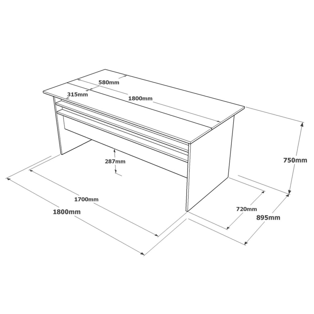Cecima, Scrivania Materiale Piano in Legno Nobilitato, 89.5x180x75h cm Marrone