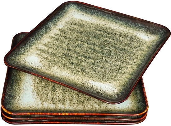 Set di piatti in ceramica da 4 pezzi, per piatti principali, con bistecca, pane, risotto, pasta, antipasti, resistente a microonde, forno e lavastoviglie, resistente alle abrasioni (piatto da quattro lati nero)