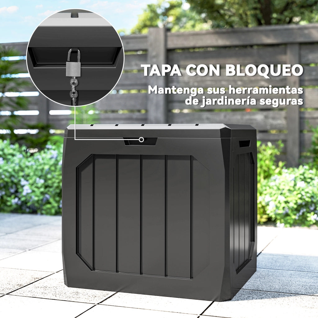 Baulo di Plastica per Esterno 121L con 2 Maniglie e Coperchio Bloccabile ¨C zephmum ¨C Nero 56x45x53 cm
