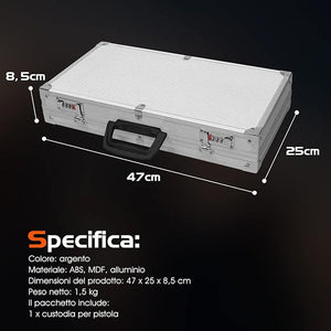 Custodia Dura in Alluminio per Armi, Valigetta per Pistole, Fucili con Serratura, 47 x 25 x 8,3 cm