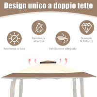 Gazebo da Giardino 3,95 x 3,95 M, Gazebo da Esterno con Tetto a 2 Livelli e 3 Altezze Regolabili, con Borsa,Tessuto Oxford, Ideale per Feste, Barbecue, Giardino, Spiaggia (Marrone)
