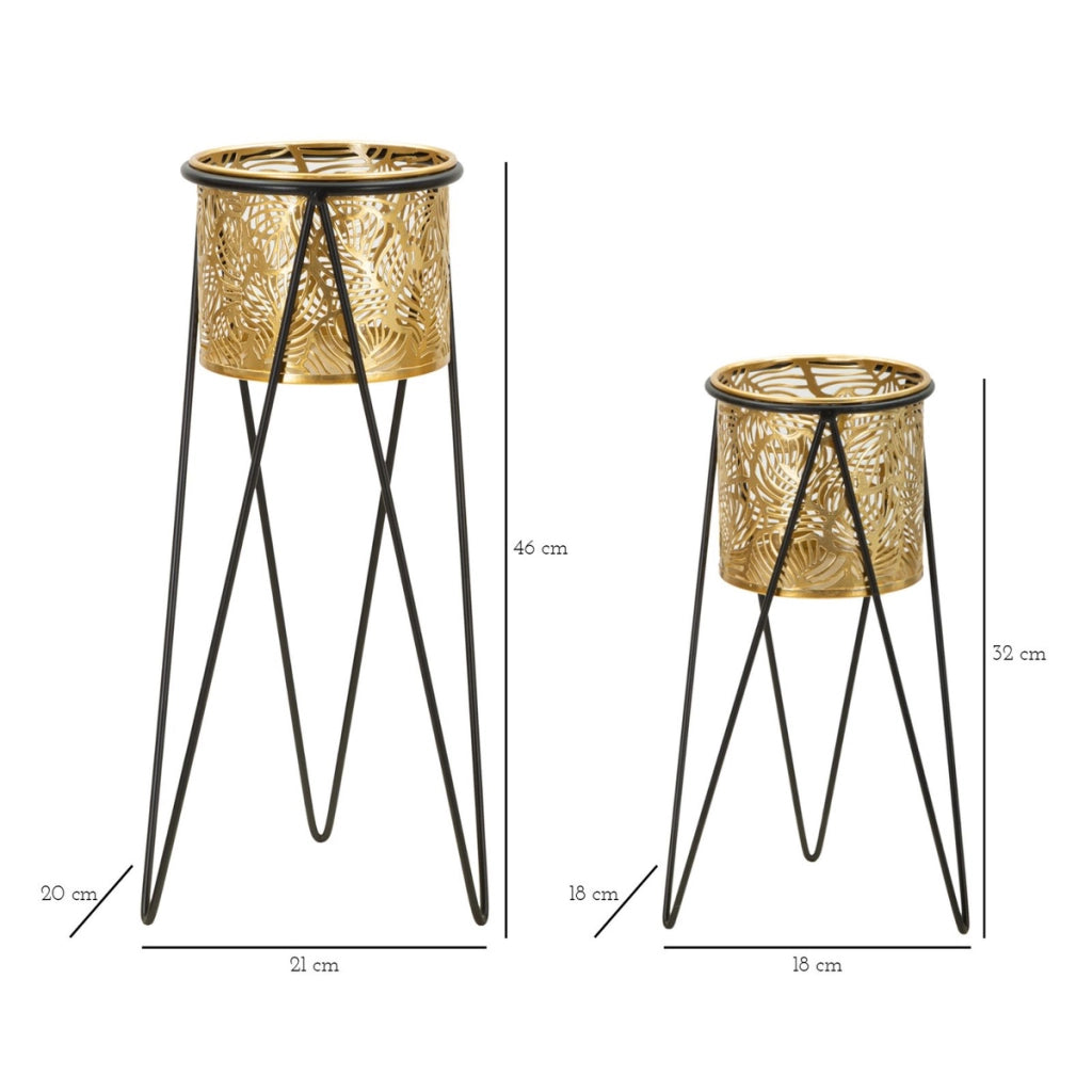 Set di 2 Vasi per Piante VKH406, Oro, Metallo, 21x20x46 cm