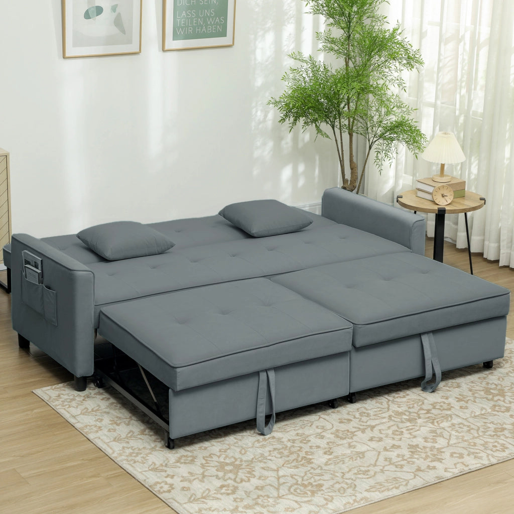 Divano Letto 3 Posti Clic Clac con Schienale Reclinabile e 2 Cuscini, 196x90x89 cm, Grigio