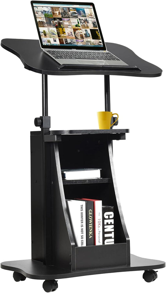 Carrello Porta Computer, Altezza Regolabile, Postazione da Lavoro con Ruote, carretto Porta Computer e Scrivania con Superficie Girevole,Ideale per Casa e Ufficio