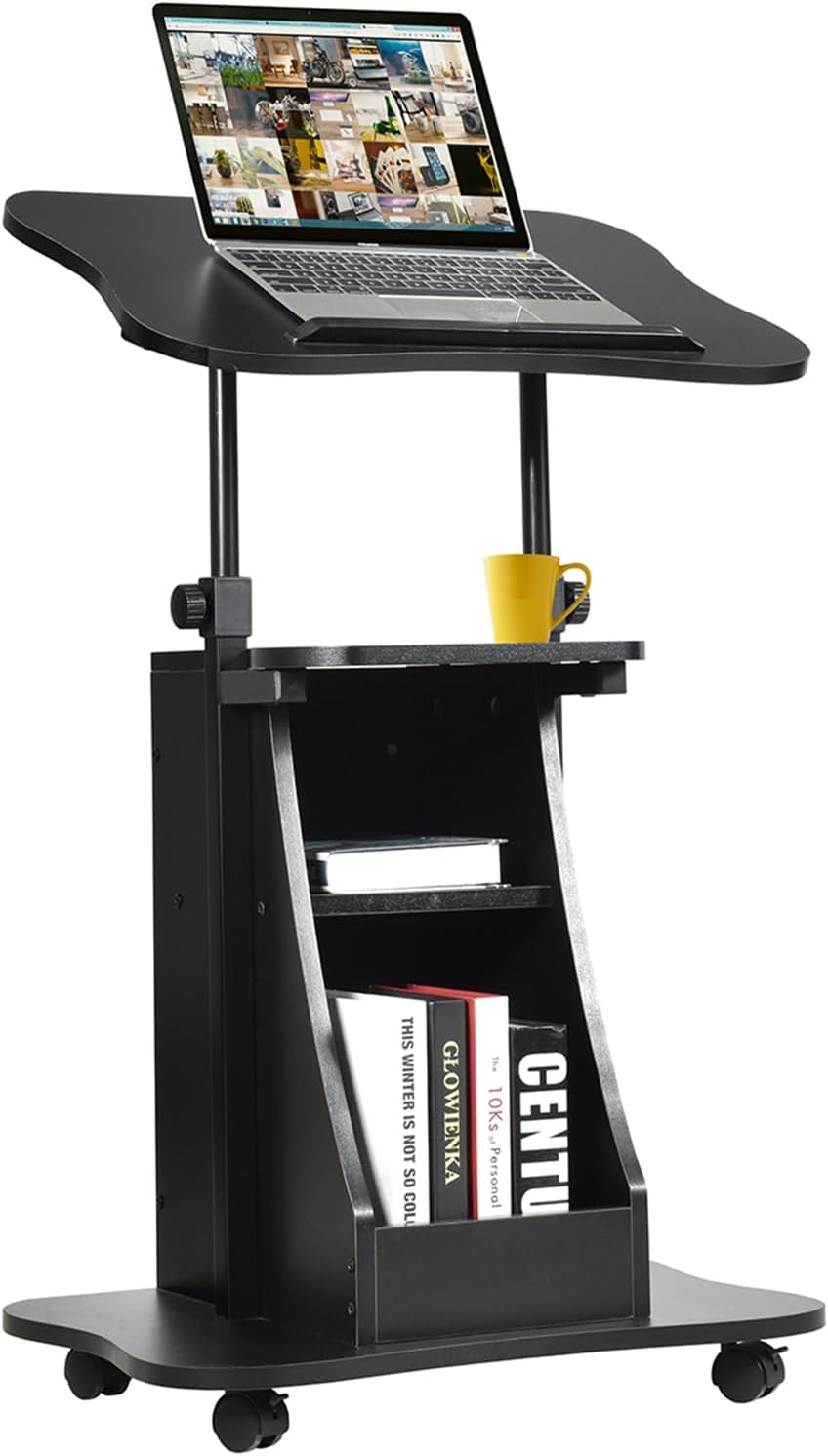 Carrello Porta Computer, Altezza Regolabile, Postazione da Lavoro con Ruote, carretto Porta Computer e Scrivania con Superficie Girevole,Ideale per Casa e Ufficio