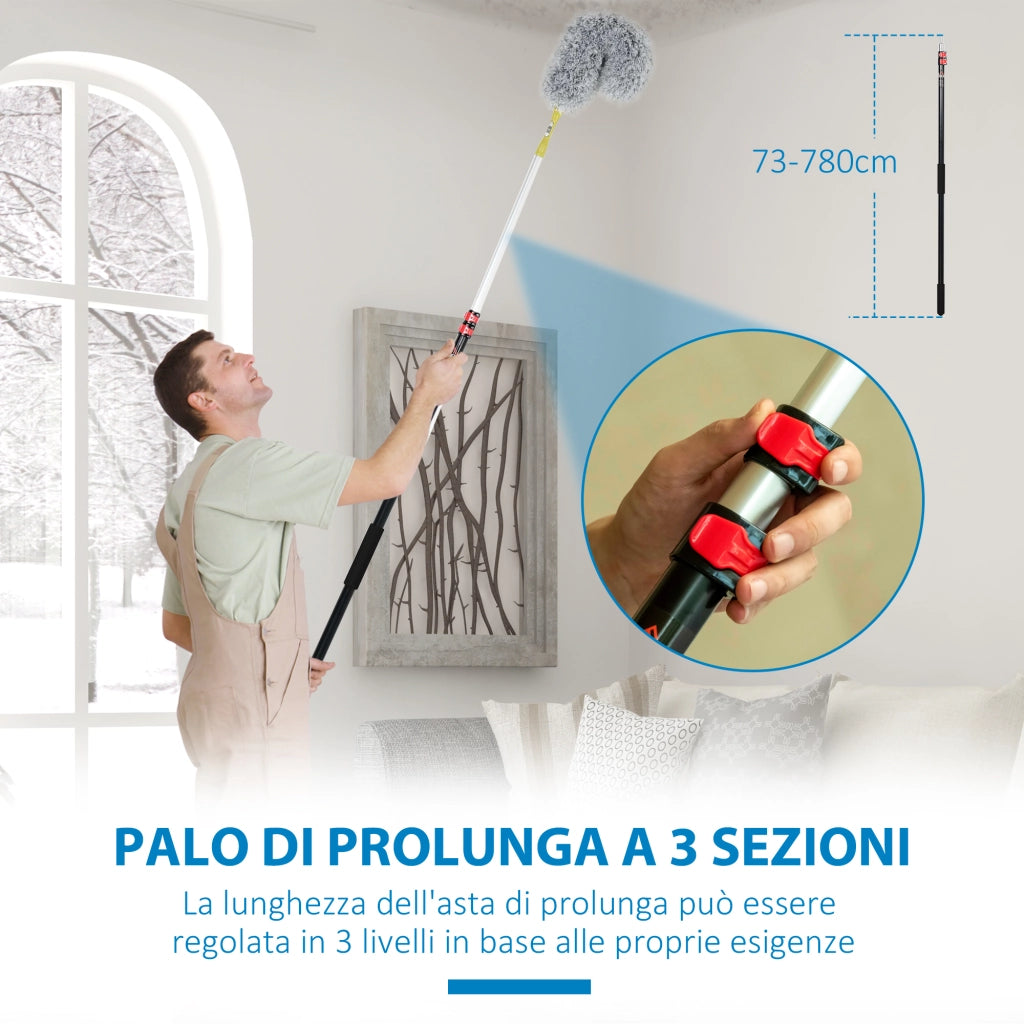 Kit per Pulizia della Casa con Asta di Prolunga,Spolverino per Ragnatele,Spolverino in Microfibra e Spolverino per Ventilatore a Soffitto,Giallo e Grigio