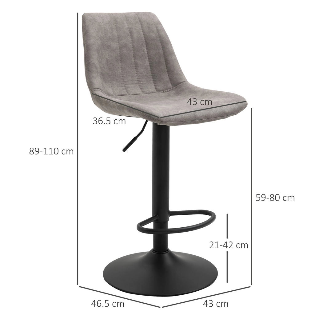 SET 2 SGABELLI DA BAR CON SCHIENALE E ALTEZZA REGOLABILE INDUSTRIAL GRIGIO