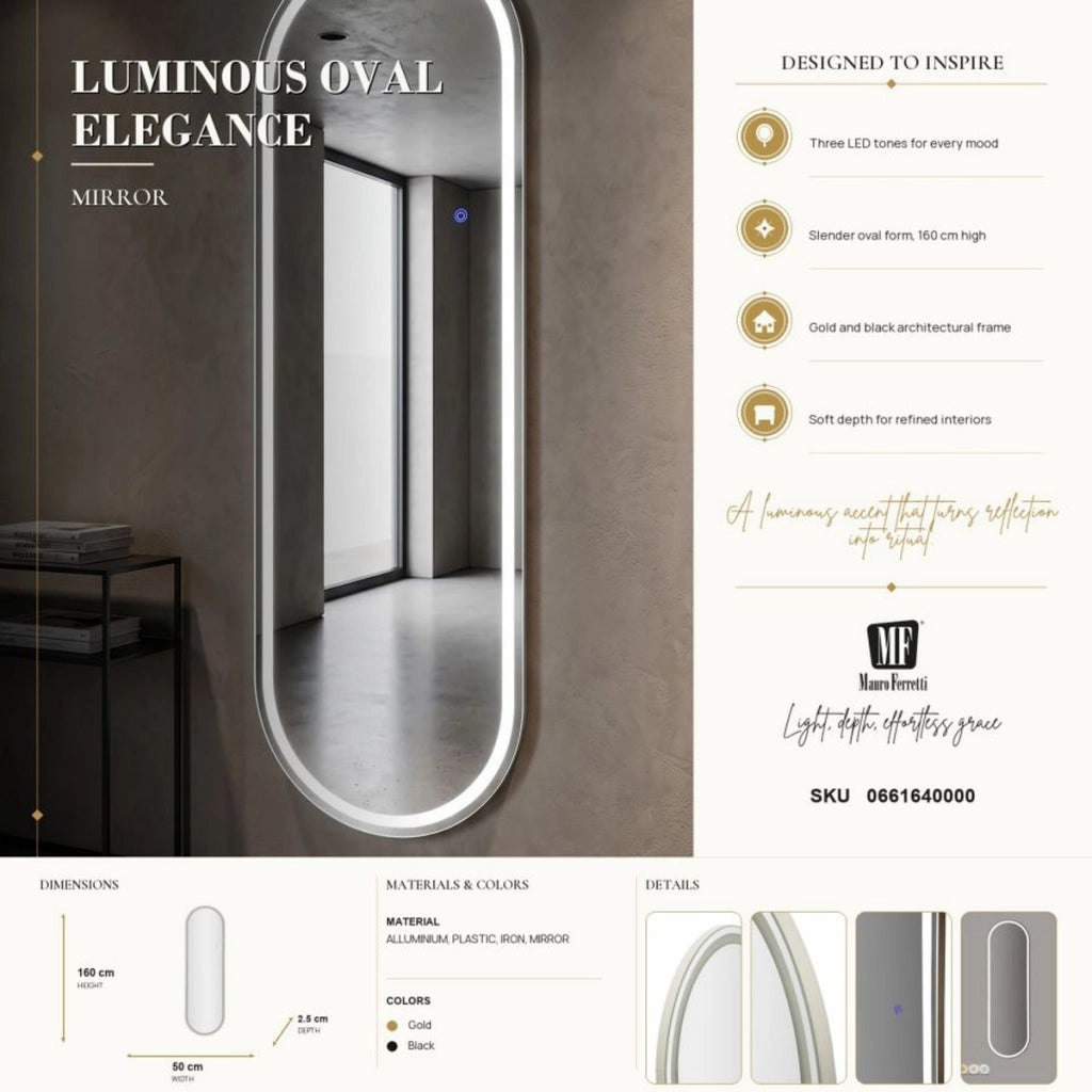 Specchio da parete ovale con illuminazione LED integrata 50x160 cm