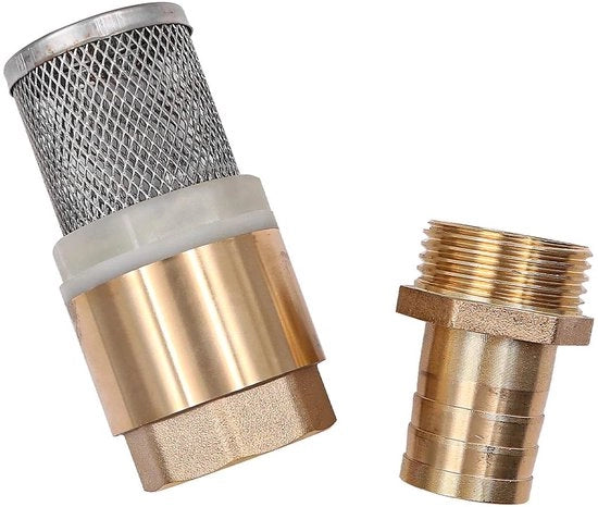 Set di filtri aspiratori di alta qualità in ottone - Valvola di scarico 1 pollice - Valvola di ritorno - Connettore di gomma 25mm - Filtro in acciaio inossidabile a maglia fine - Sistema di irrigazione - Set di filtri