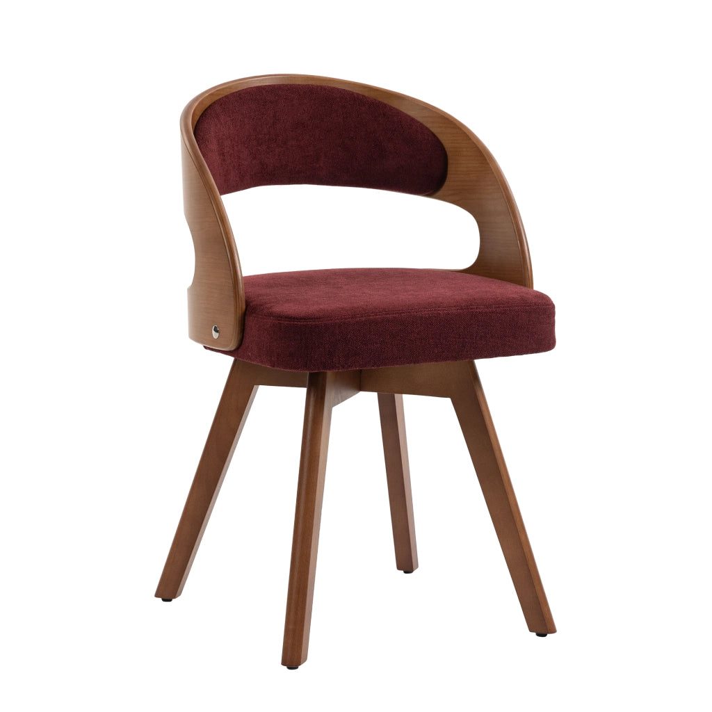 Sedia da pranzo girevole con schienale ergonomico e seduta imbottita in lino bordeaux