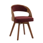 Sedia da pranzo girevole con schienale ergonomico e seduta imbottita in lino bordeaux
