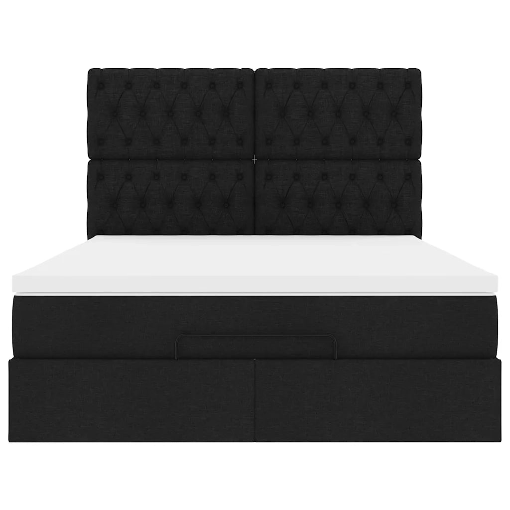 Struttura Letto Pouf con Materasso Nero 140x200 cm in Tessuto 3314095