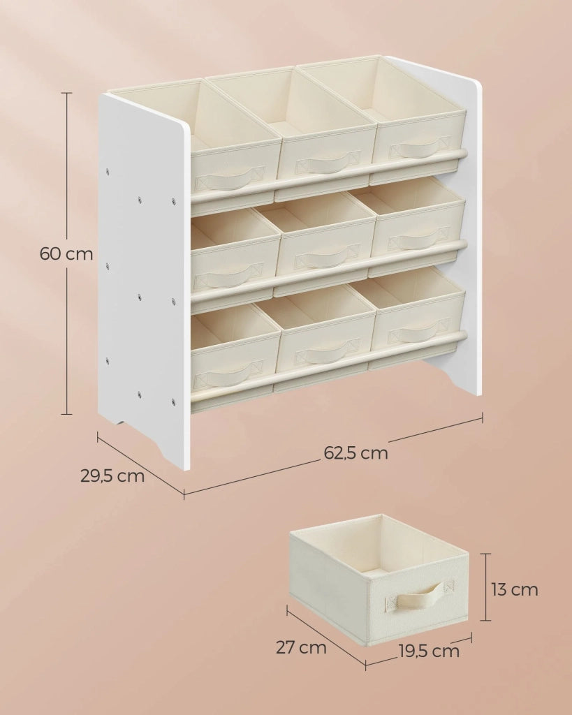 Scaffale porta giocattoli per bambini scaffale porta libri per bambini 9 contenitori in tessuto non tessuto per una spaziosa cameretta dei bambini 295 x 625 x 60 cm bianco 12_0005554