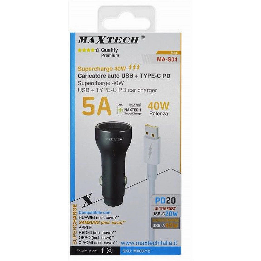Trade Shop - Kit Caricatore Auto Usb Ricarica Rapida 40 W 5a Cavo Dati Micro Usb 1 Mt Ma-s04 -