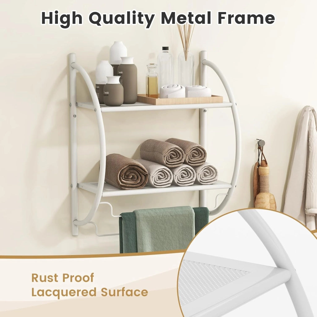 Porta Asciugamani Bagno da Parete, Mensola Bagno Doccia, Montaggio a Parete, con 2 Ripiani e 2 Portasciugamani, per Asciugamani, Antiruggine，45x25,5x55 cm (Bianco)