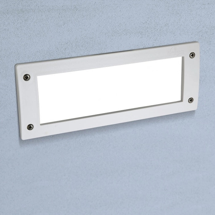 Fumagalli Leti 300 Bianco Opale Lampada Faretto Segnapasso E27 a Muro Incasso IP66 Rettangolare