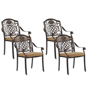 Set di 4 sedie da pranzo da giardino in alluminio marrone con cuscini di seduta per esterni in stile retrò