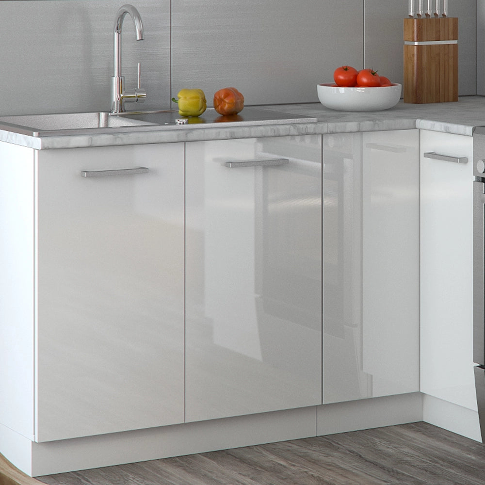 Vicco Cucina angolare completa Bianco/bianco lucido 187 x 167 cm , PL Marmo con striscia LED