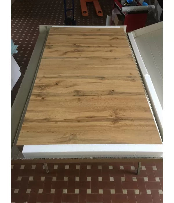 Tavolo rettangolare a croce allungabile in rovere nodato nobilitato l.180 p.100 h.76