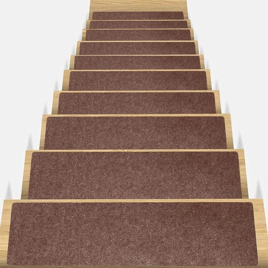 Matto di sicurezza per scale 20 x 76 cm 14 pezzi - tappeto antiscivolo per scale in legno - protezione per scale - bambini - genitori - cani - sicurezza e trattenuta - marrone