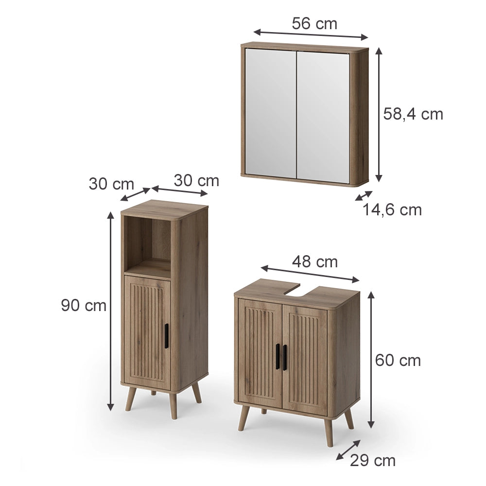 Set mobili bagno Skara Rovere 3 pezzi, con cabinet midi Vicco