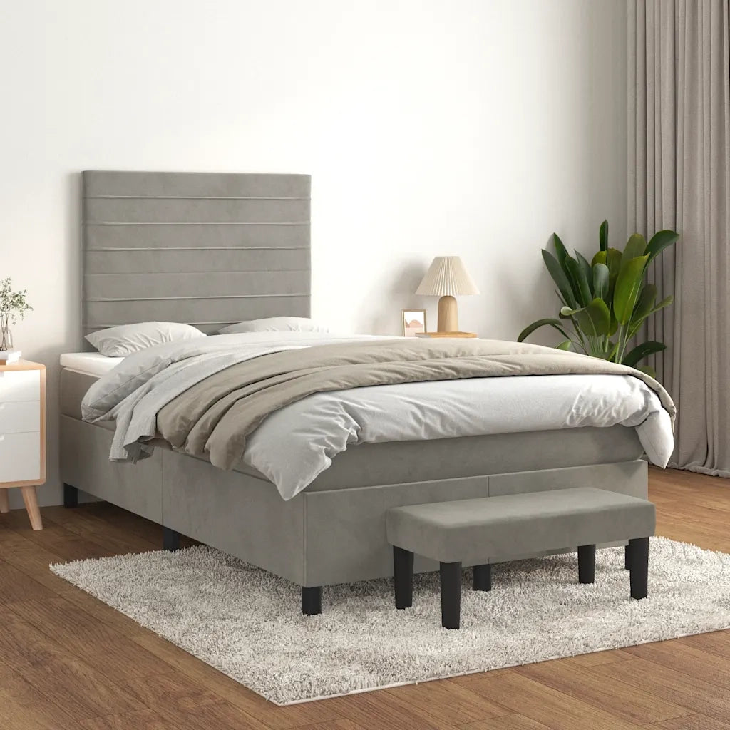 Giroletto a Molle con Materasso Grigio Chiaro 120x190cm Velluto