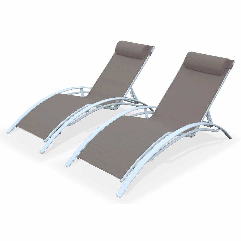 Set 2 lettini prendisole in alluminio textilene multiposizione, bianco