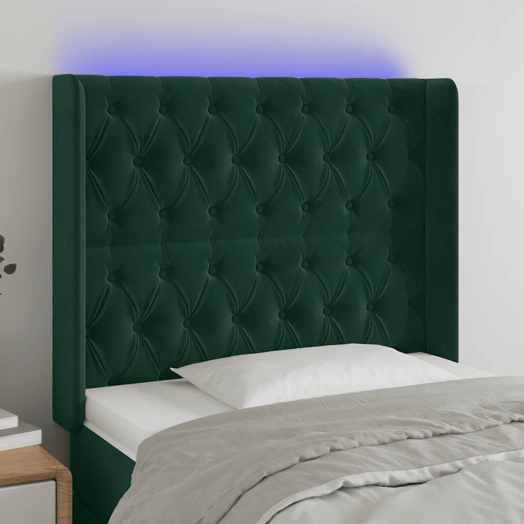 Testiera | Testata a LED Verde Scuro 93x16x118/128 cm in Velluto