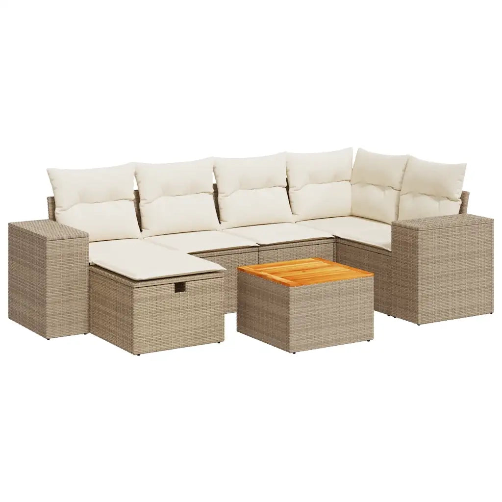 vidaXL Set Divani da Giardino 7 pz con Cuscini Beige in Polyrattan