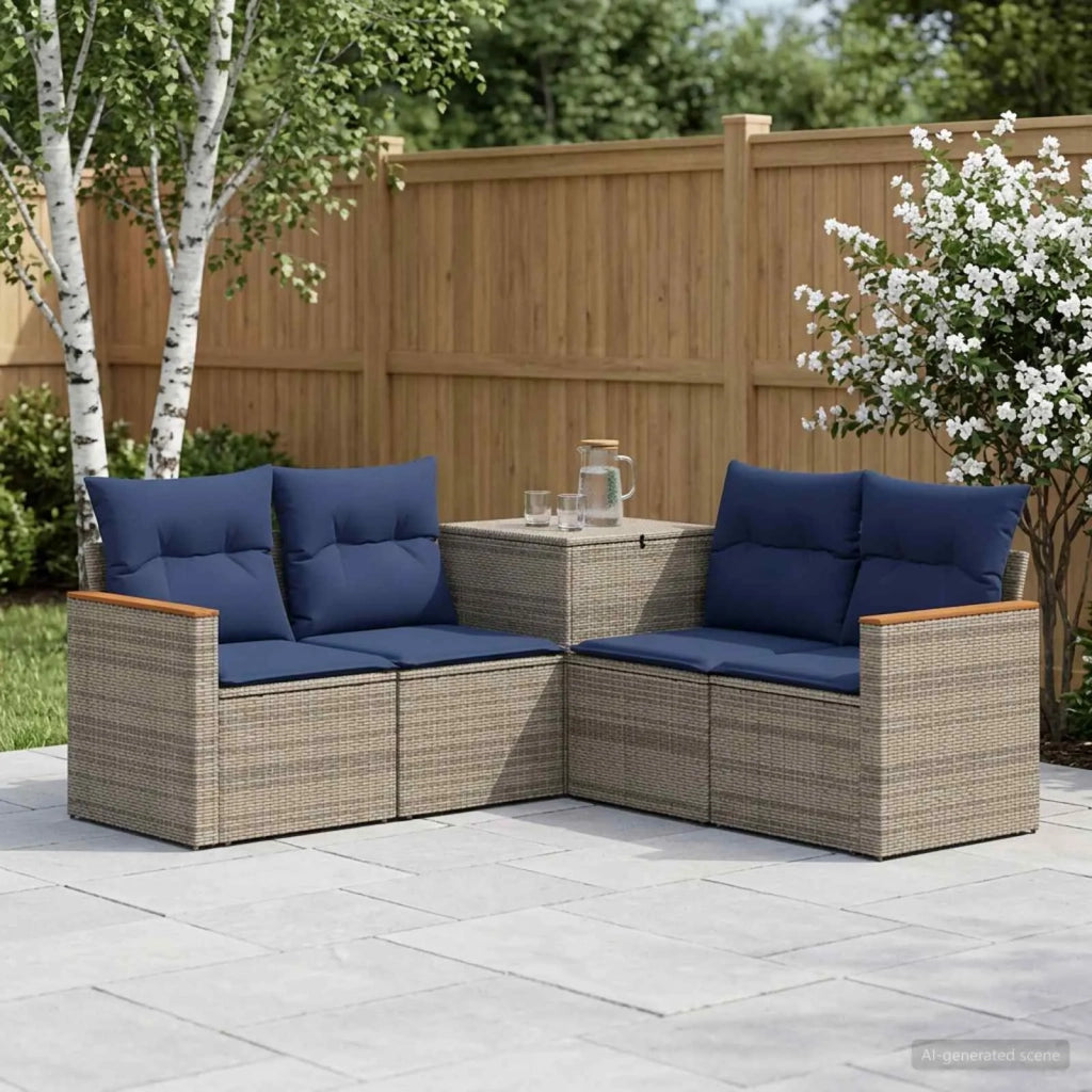 Set di divani 5 pz Grigio e Blu Navy Rattan sintetico e Acciaio 3447937