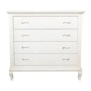 Comò aria in legno massiccio Shabby chic bianco anticato 4 cassetti