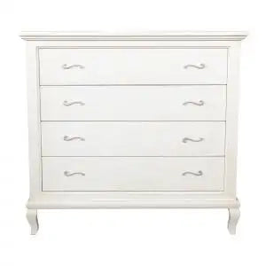 Comò aria in legno massiccio Shabby chic bianco anticato 4 cassetti