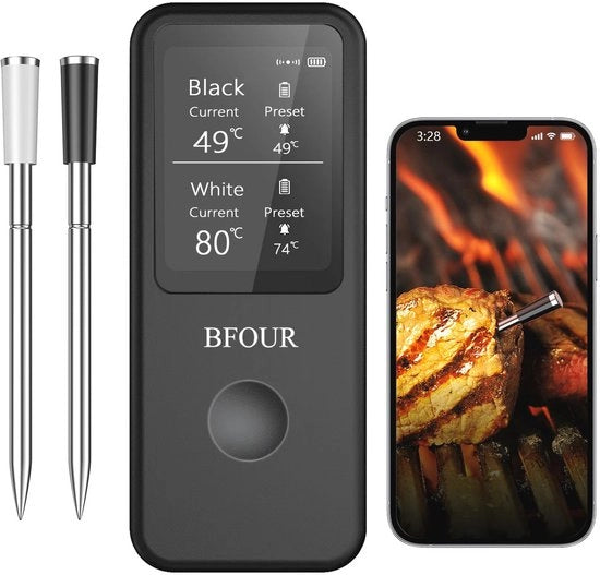 Termometro per la carne con Bluetooth e display da 2,4 pollici | Impermeabile e preciso per barbecue e forno