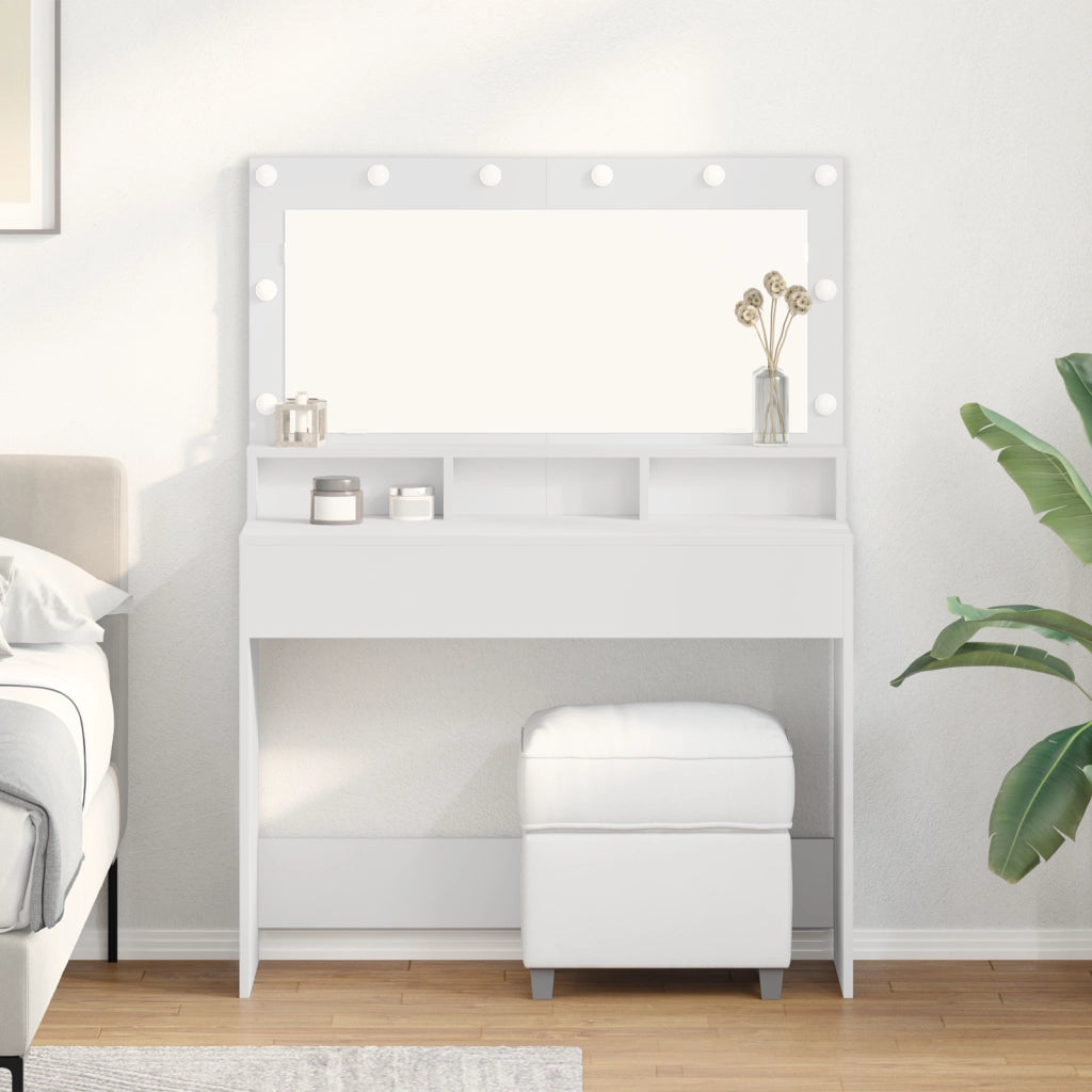 Tavolo da Trucco Bianco con Luci LED - 100x41x135 cm