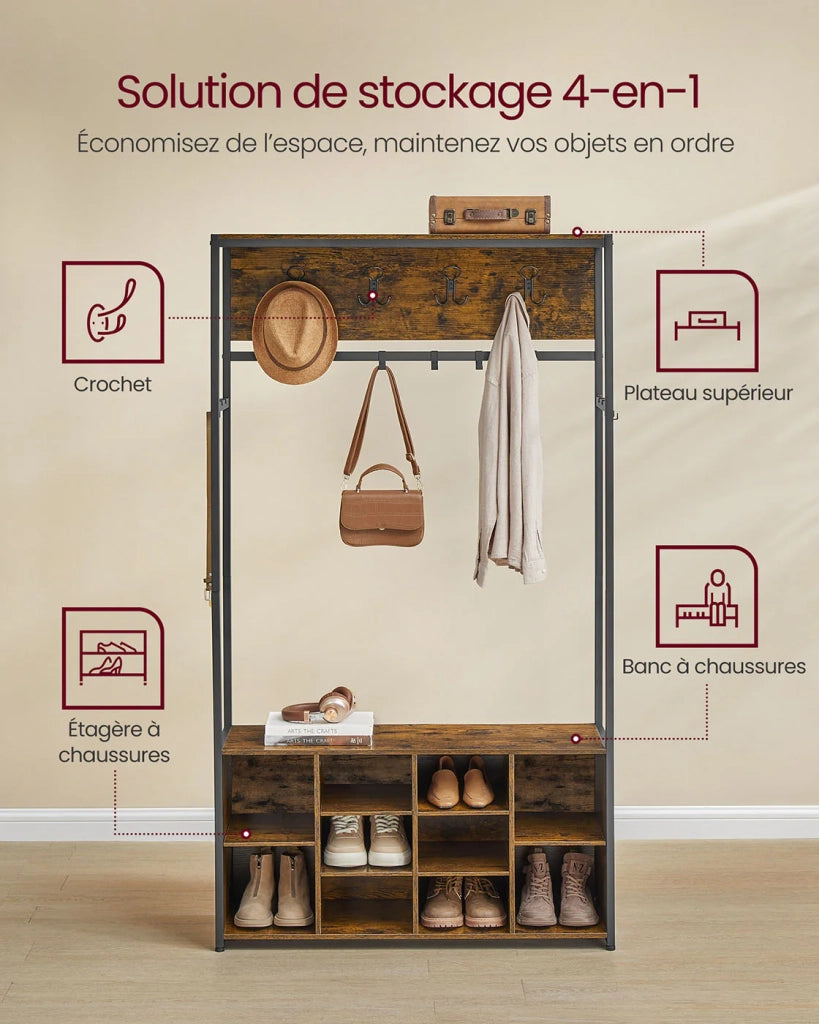 Appendiabiti da ingresso con ripiani per scarpe 32 x 100 x 180 cm ripiani regolabili scomparti aperti stile industriale per ingresso/corridoio marrone 12_0007072