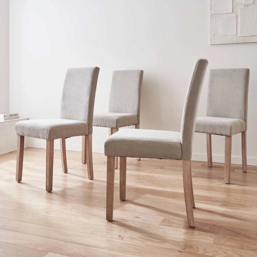 Set di 4 sedie in velluto a coste con gambe in legno ceruleo, grigio
