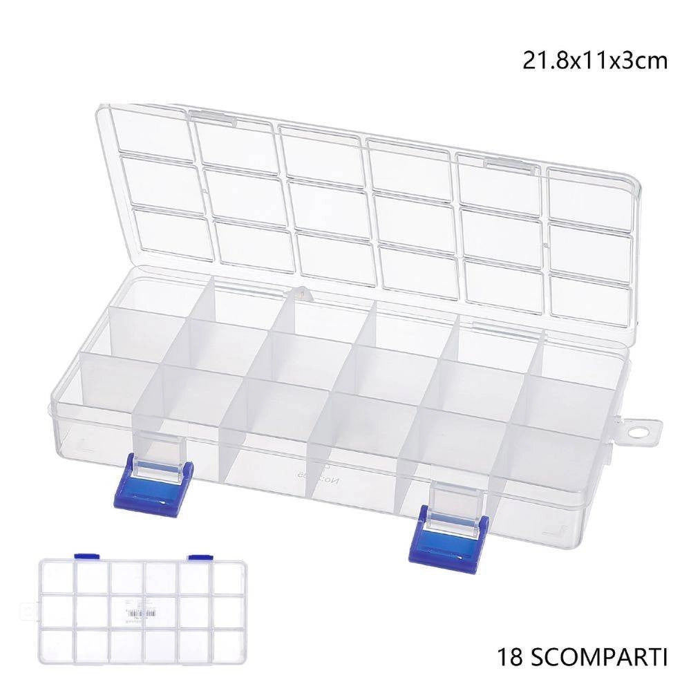 Trade Shop - Scatola Portaoggetti 18 Scomparti Pratica Scatola Contenitore Dim 21.8x11x3 Cm -