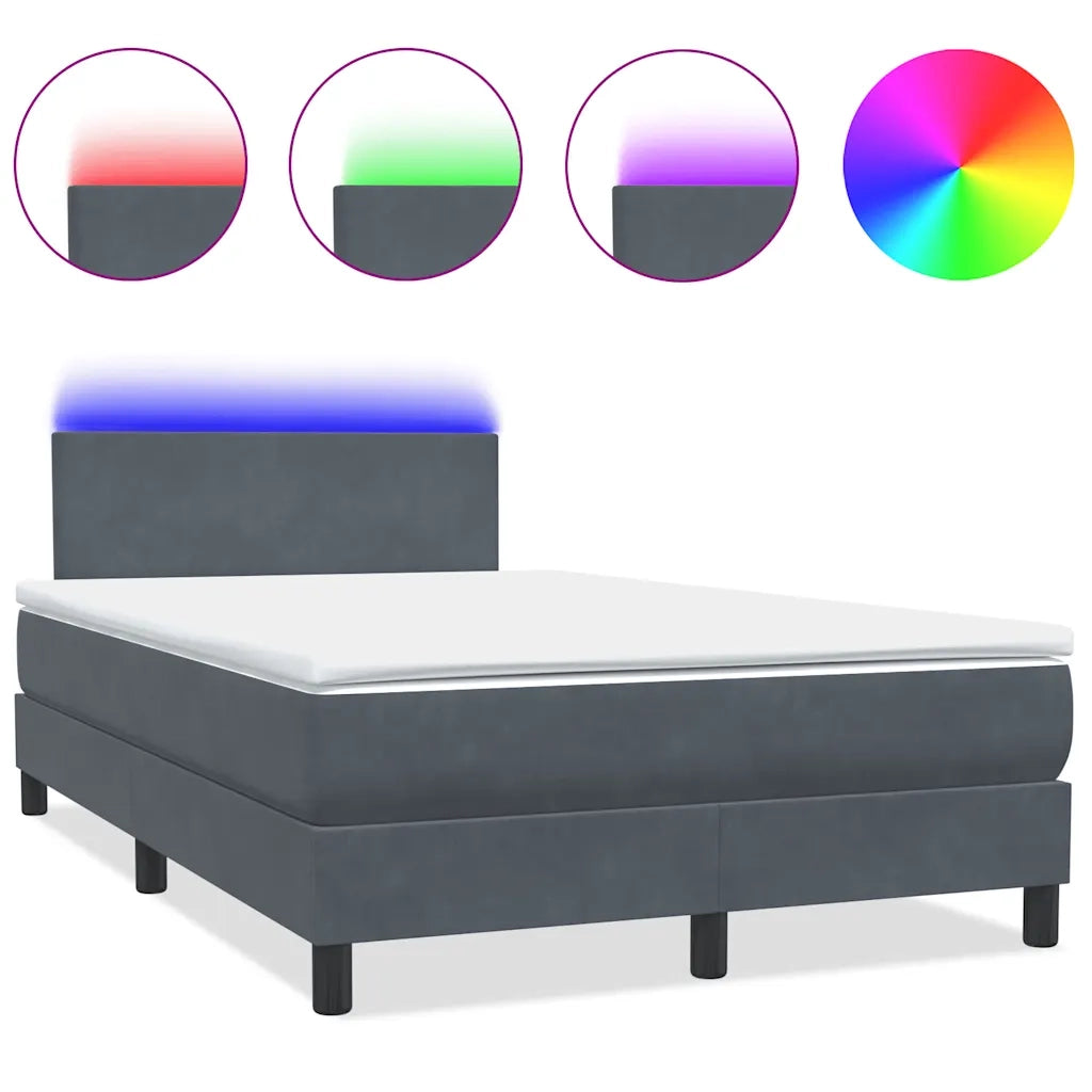 Letto a Molle con Materasso e LED Grigio Scuro 120x220 cm Velluto 3316732