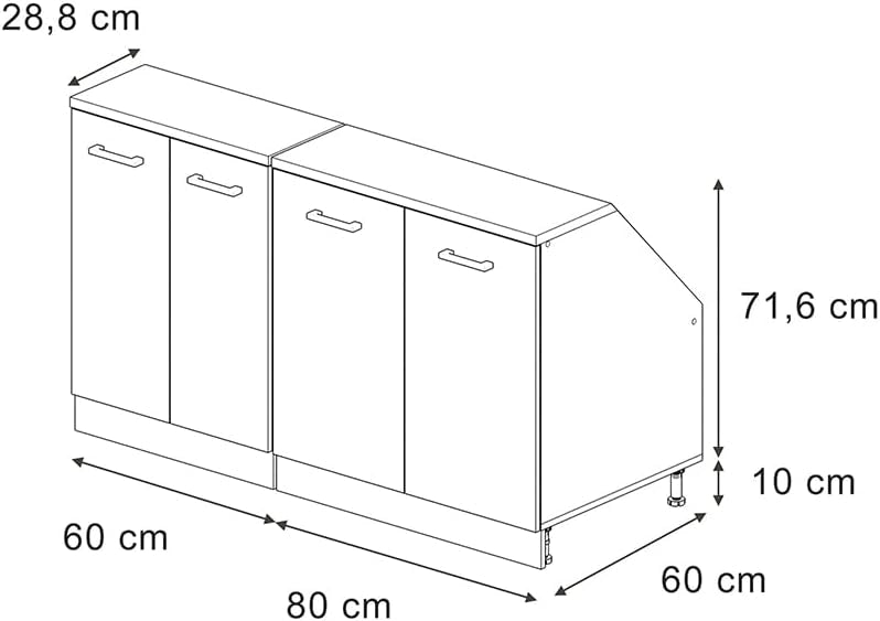Set di mobili sottotetto Rion, Bianco lucido, 140 cm Set di 2 carcasse armadio profondità 60 cm, adatto per il salvaspazio sotto tetti spioventi