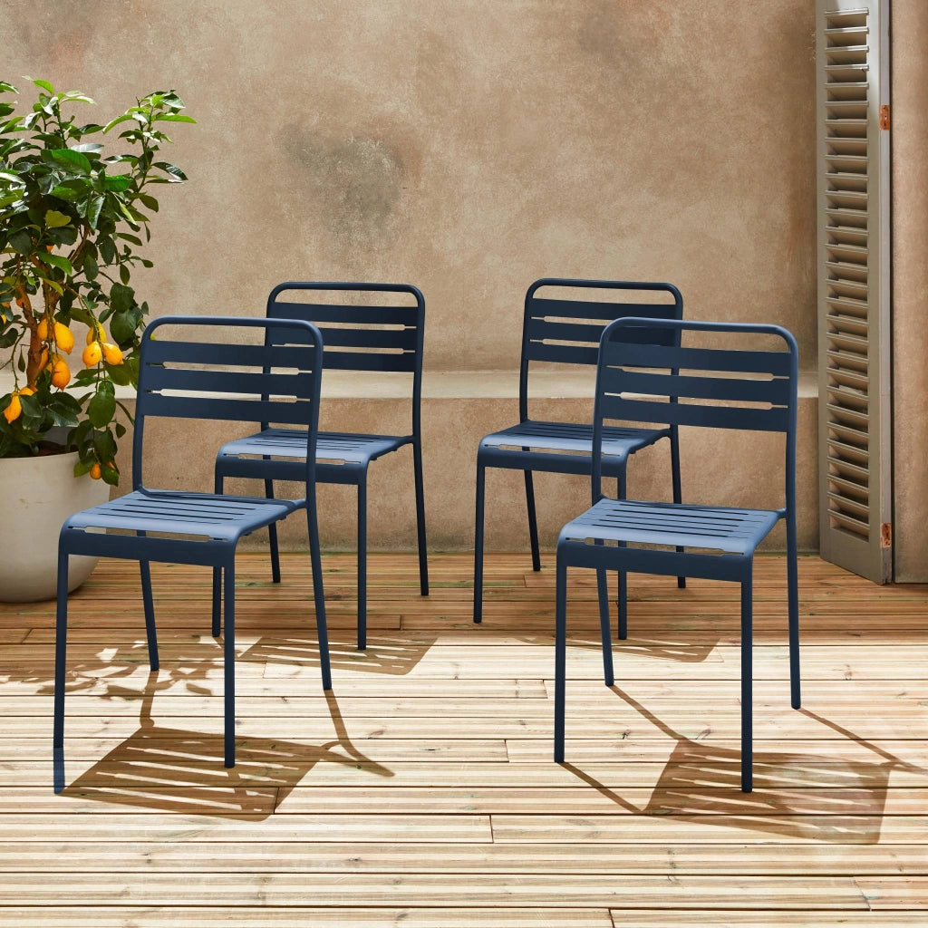 set 4 sedie da giardino bistrot in acciaio, blu navy