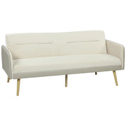 Divano Letto 3 Posti 185x84x83 cm con Schienale Reclinabile e Rivestimento Effetto Velluto Beige
