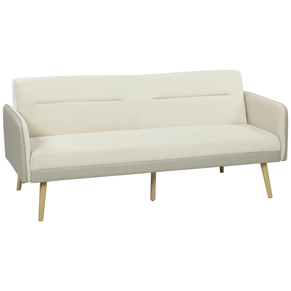 Divano Letto 3 Posti 185x84x83 cm con Schienale Reclinabile e Rivestimento Effetto Velluto Beige